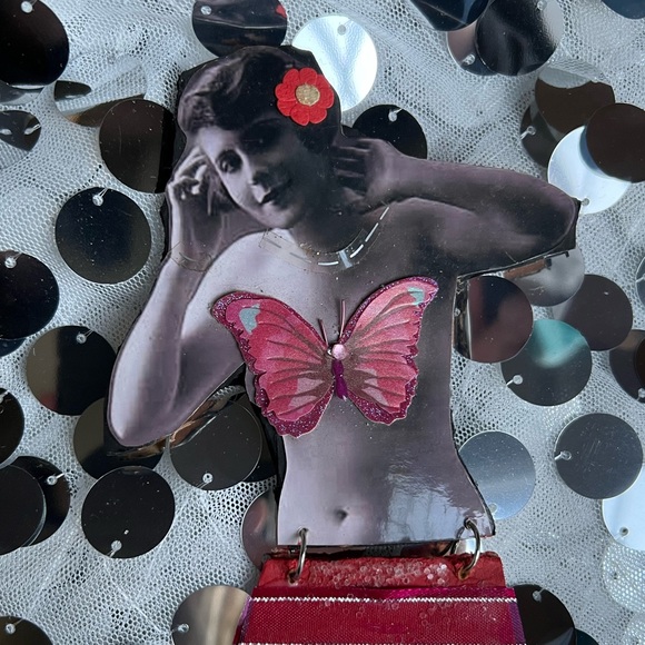 handcrafted wall plaque mixed media mermaid Victorian butterfly - Picture 2 of 6